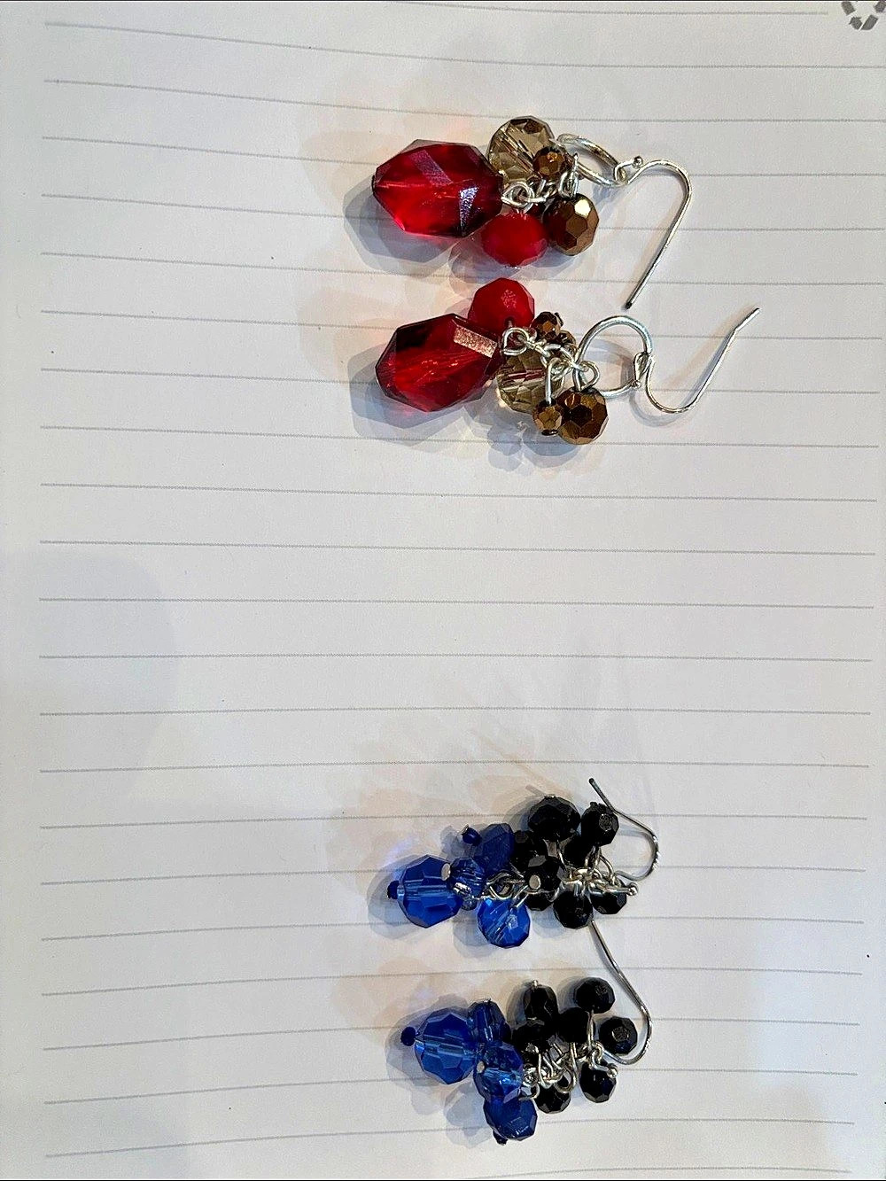 Dangle Earrings in Red & Blue